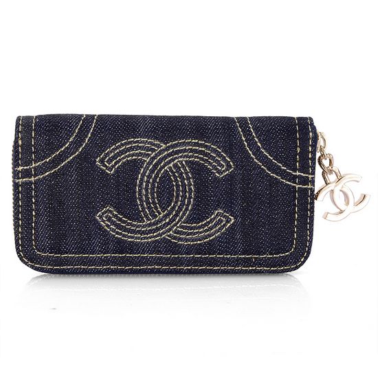High Quality Chanel Denim Fabric Zip Wallet A31991 Blue